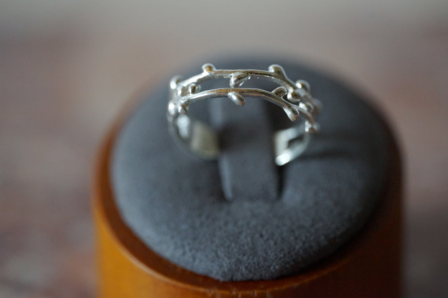 Double Band Silver Ring with Floral Effects