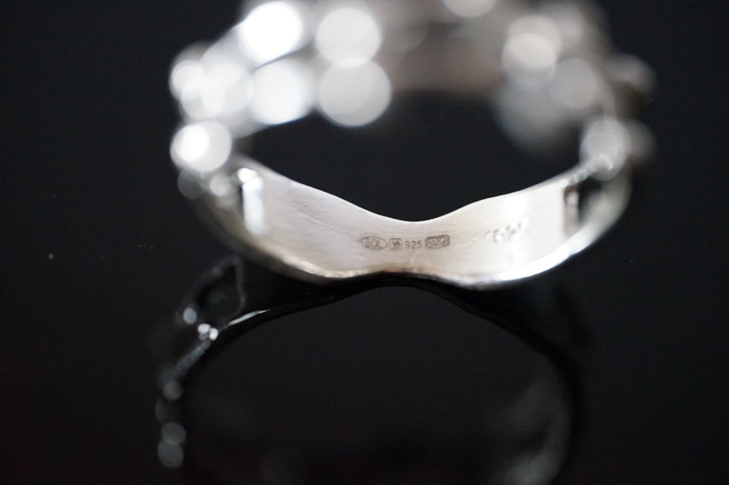 Double Band Silver Ring with Floral Effects