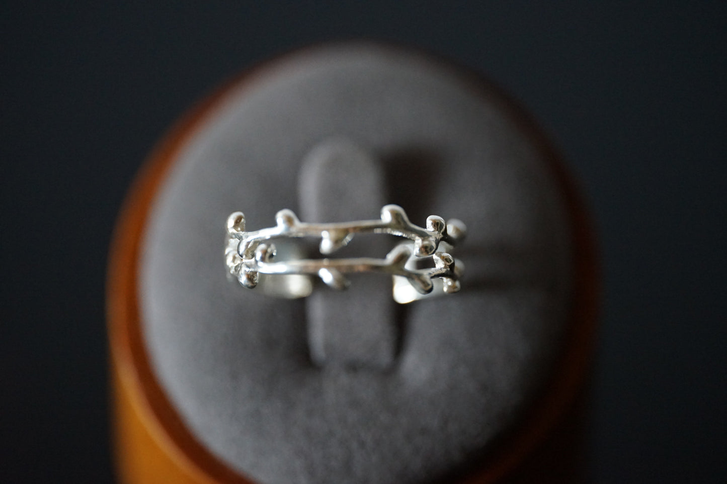 Double Band Silver Ring with Floral Effects