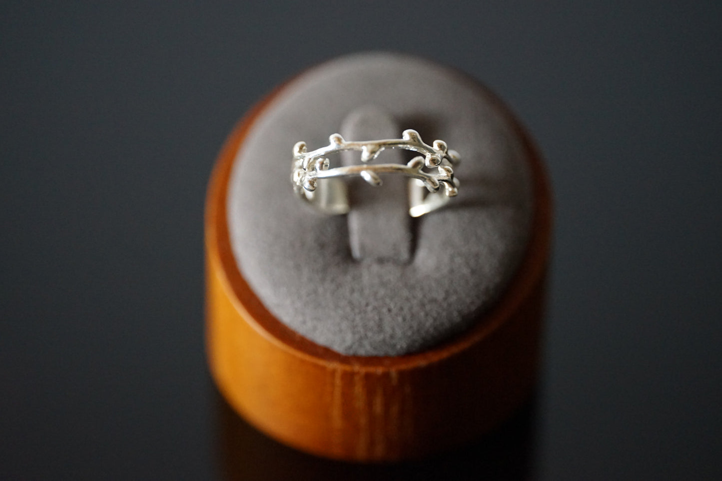 Double Band Silver Ring with Floral Effects