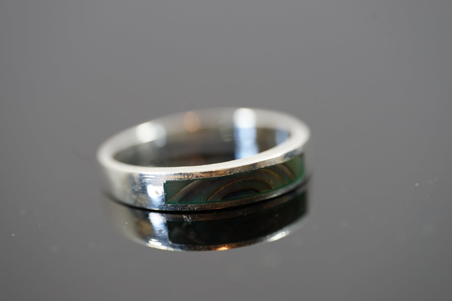 Silver Band Ring With Rectangular Gemstone