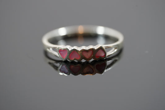 Silver Ring with Four-Hearted Gemstones