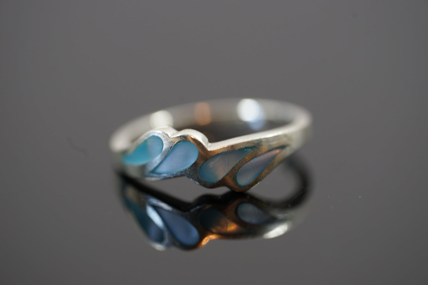 Silver Ring With Four drop-shaped Gemstones