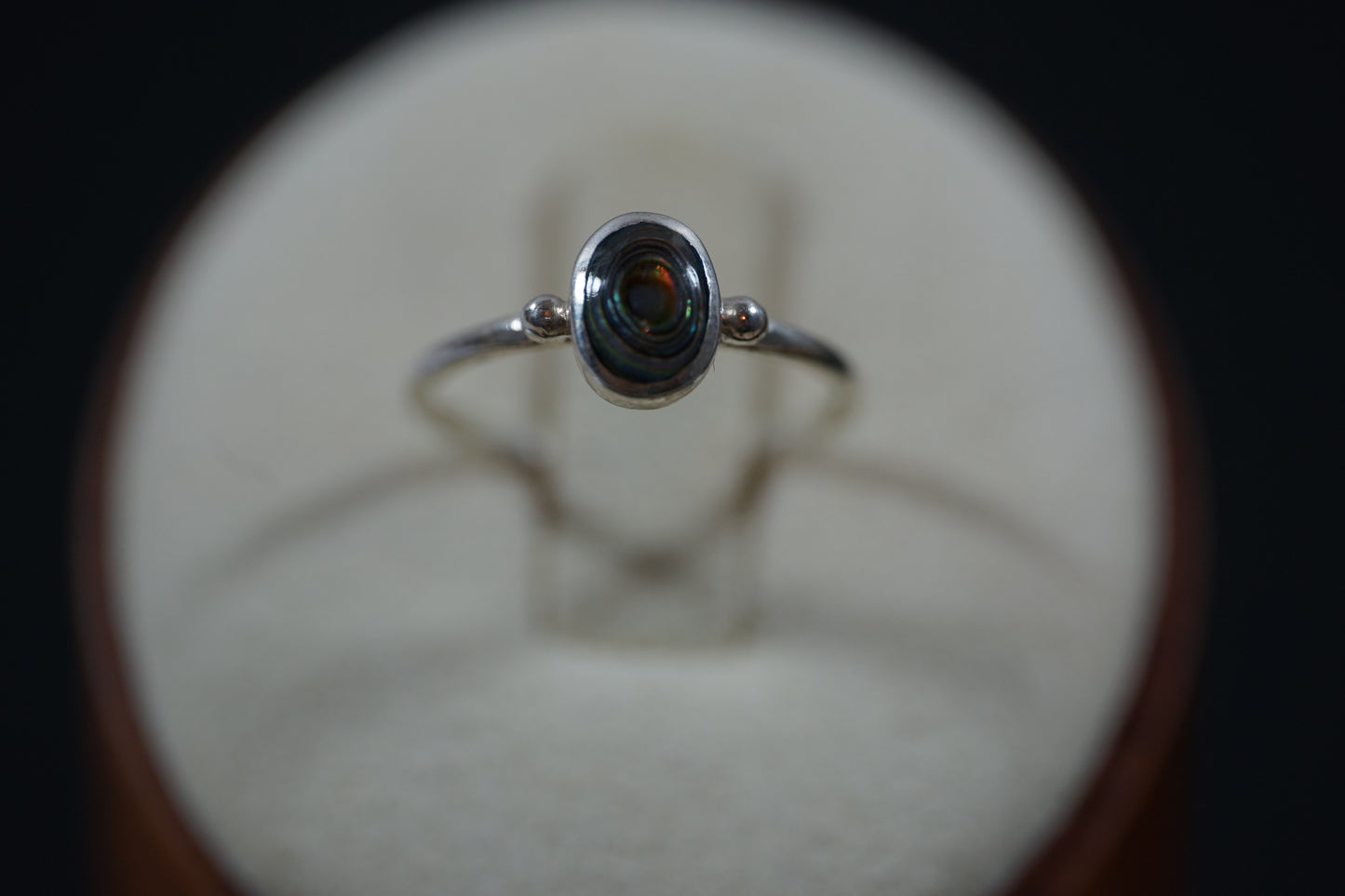 Silver Ring With Oval Gemstone And Two Dots