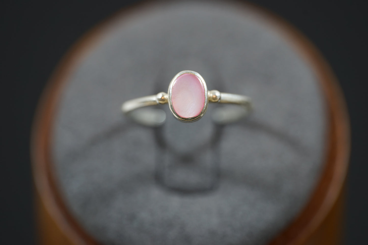 Silver Ring With Oval Gemstone And Two Dots