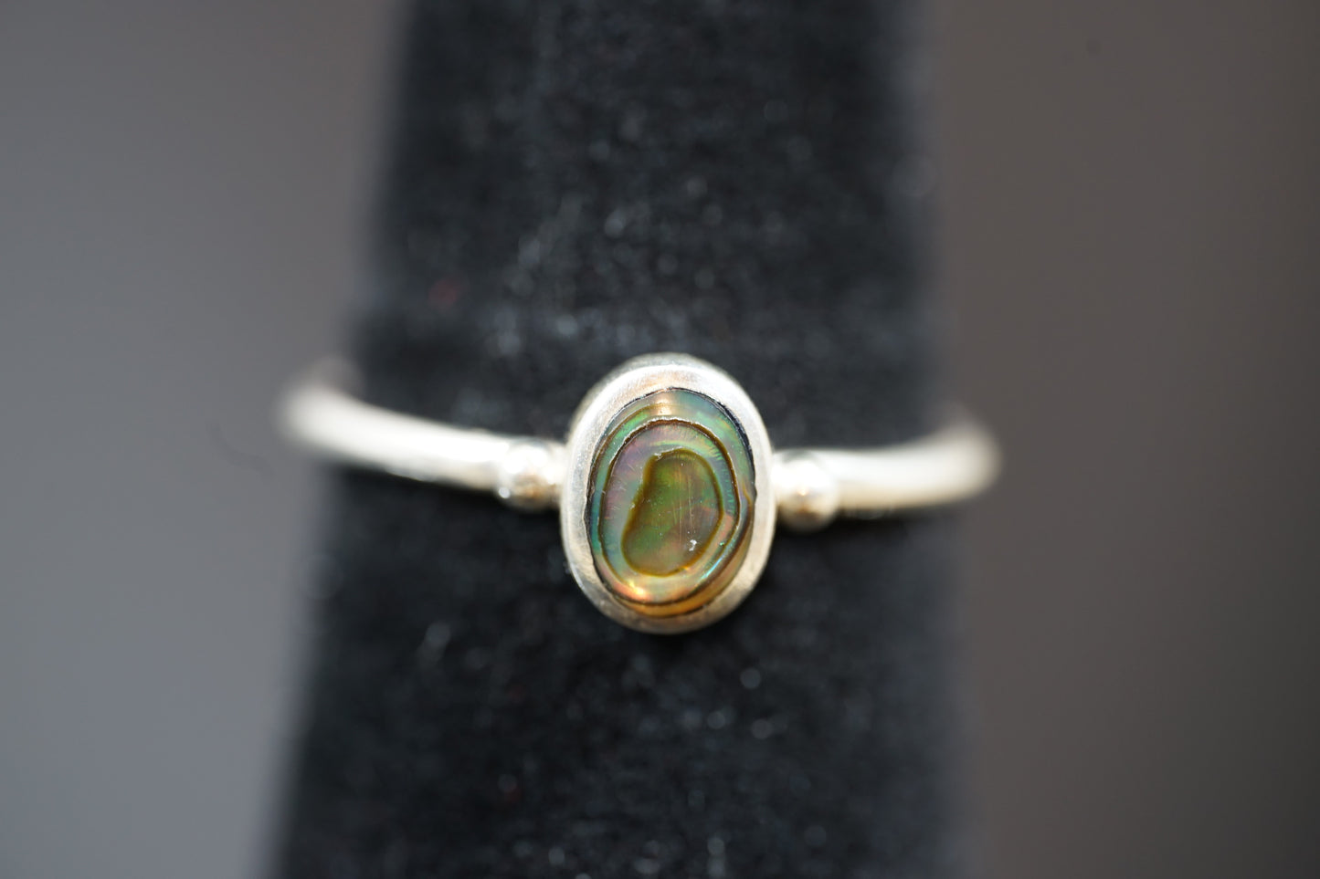 Silver Ring With Oval Gemstone And Two Dots