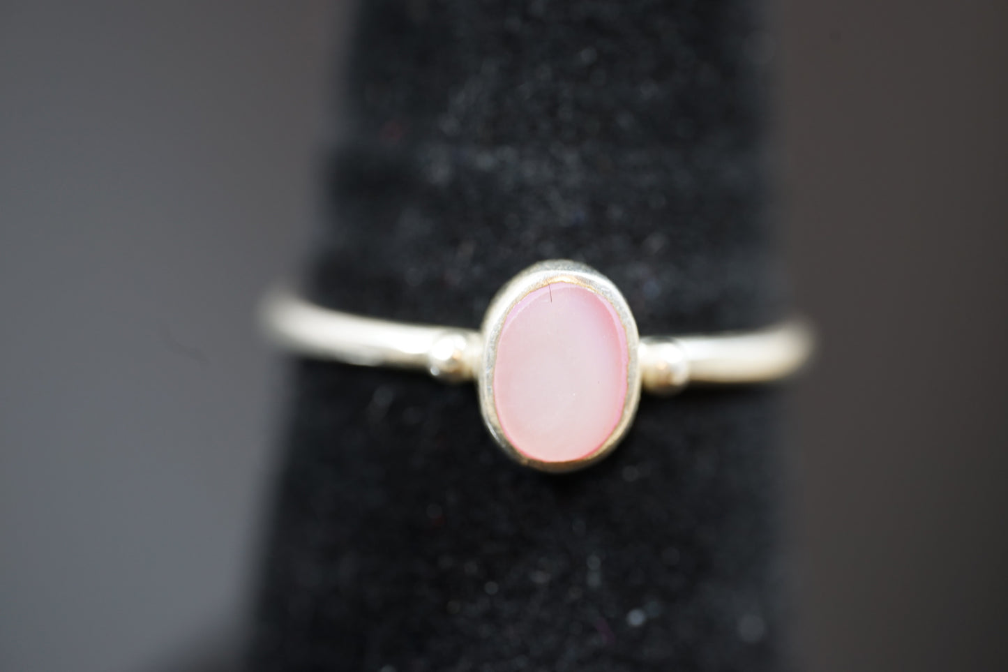 Silver Ring With Oval Gemstone And Two Dots