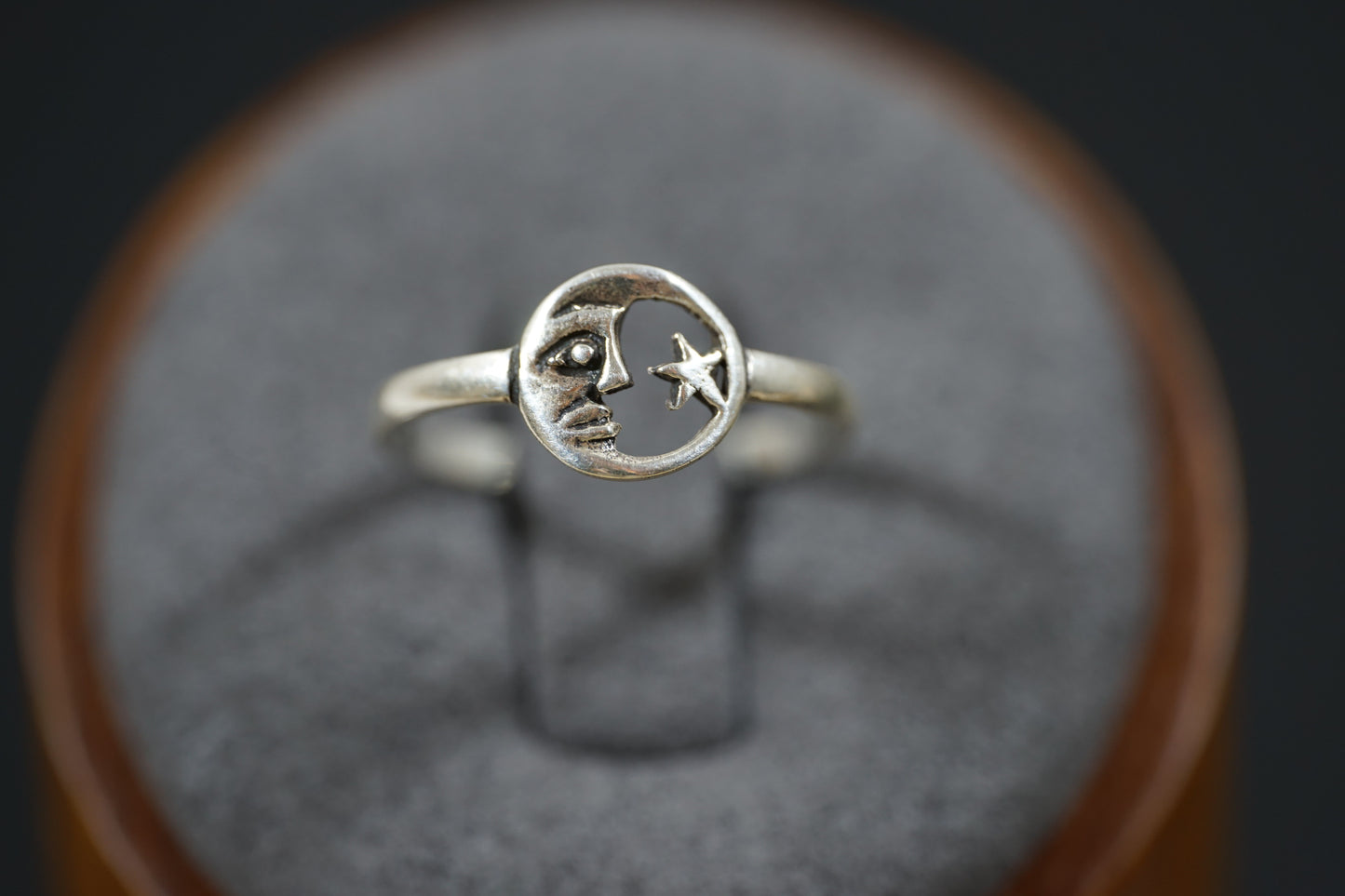 Silver Ring With Moon and Star Design