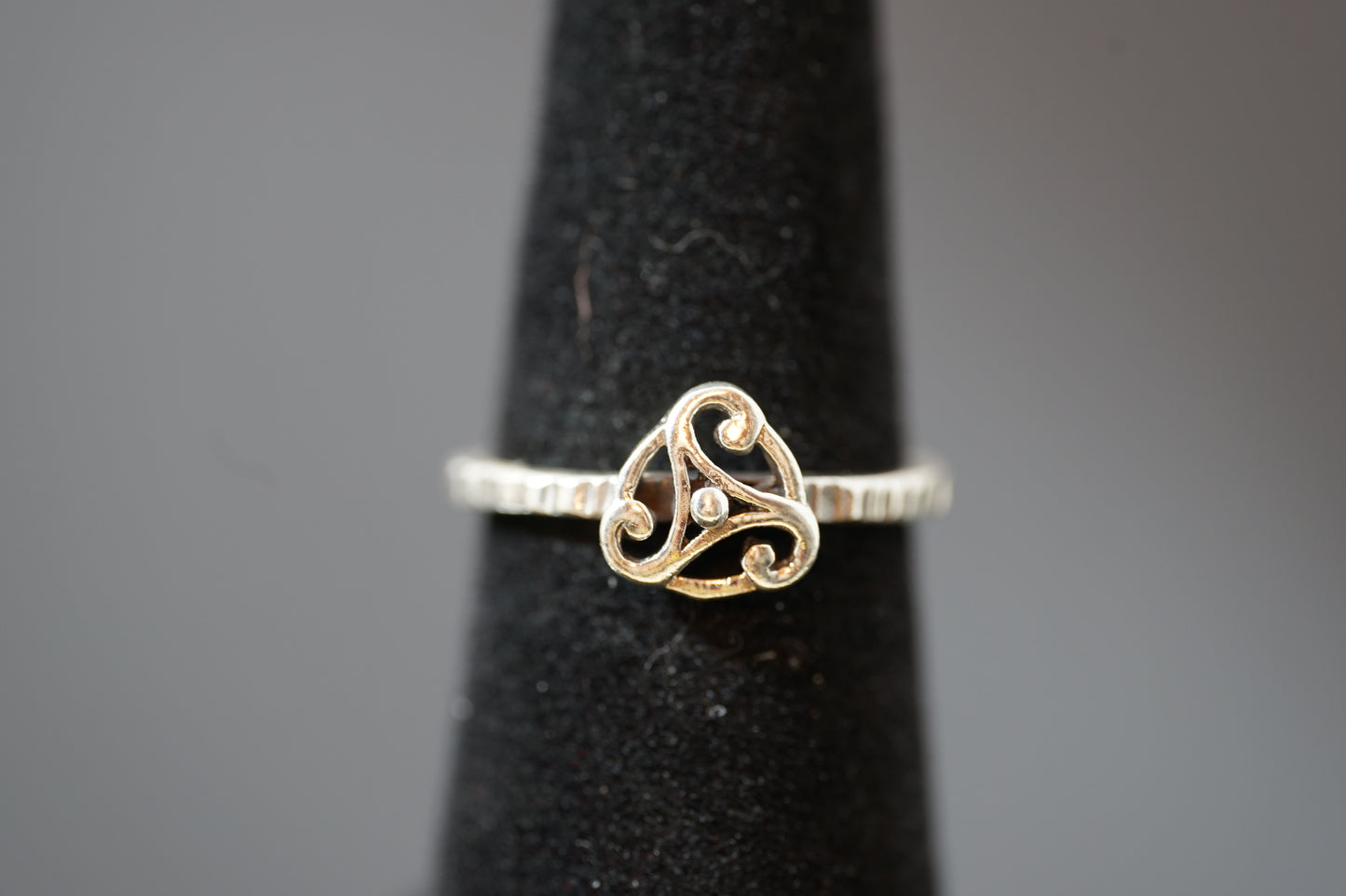 Celtic Triskele Wheel Silver Ring With Delicate Band