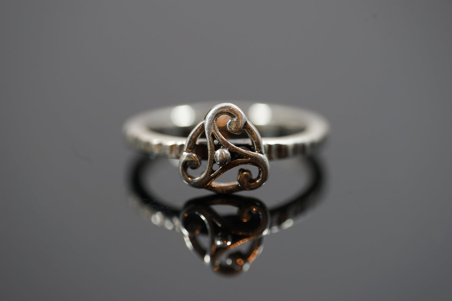 Celtic Triskele Wheel Silver Ring With Delicate Band