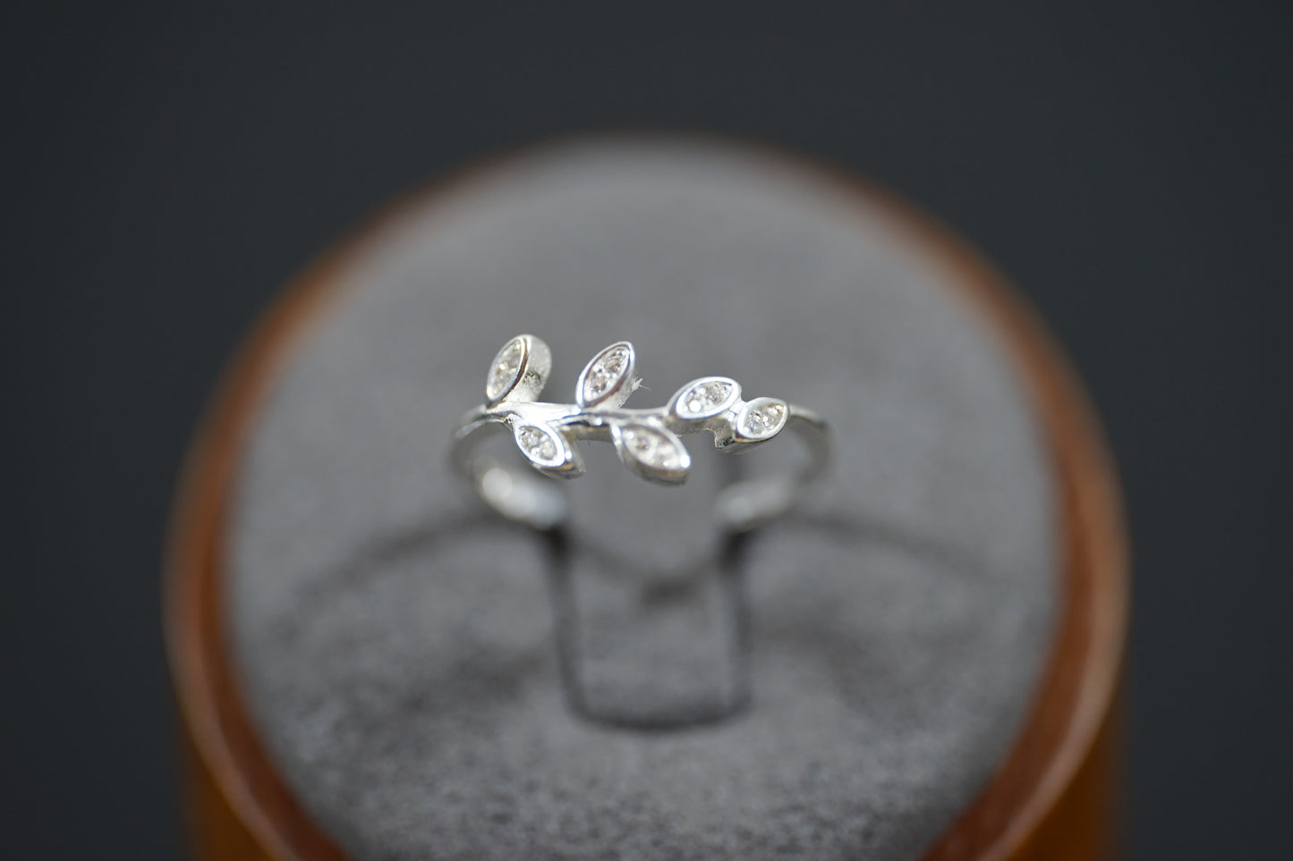 Cubic Zirconia Leaf Vine Silver Ring