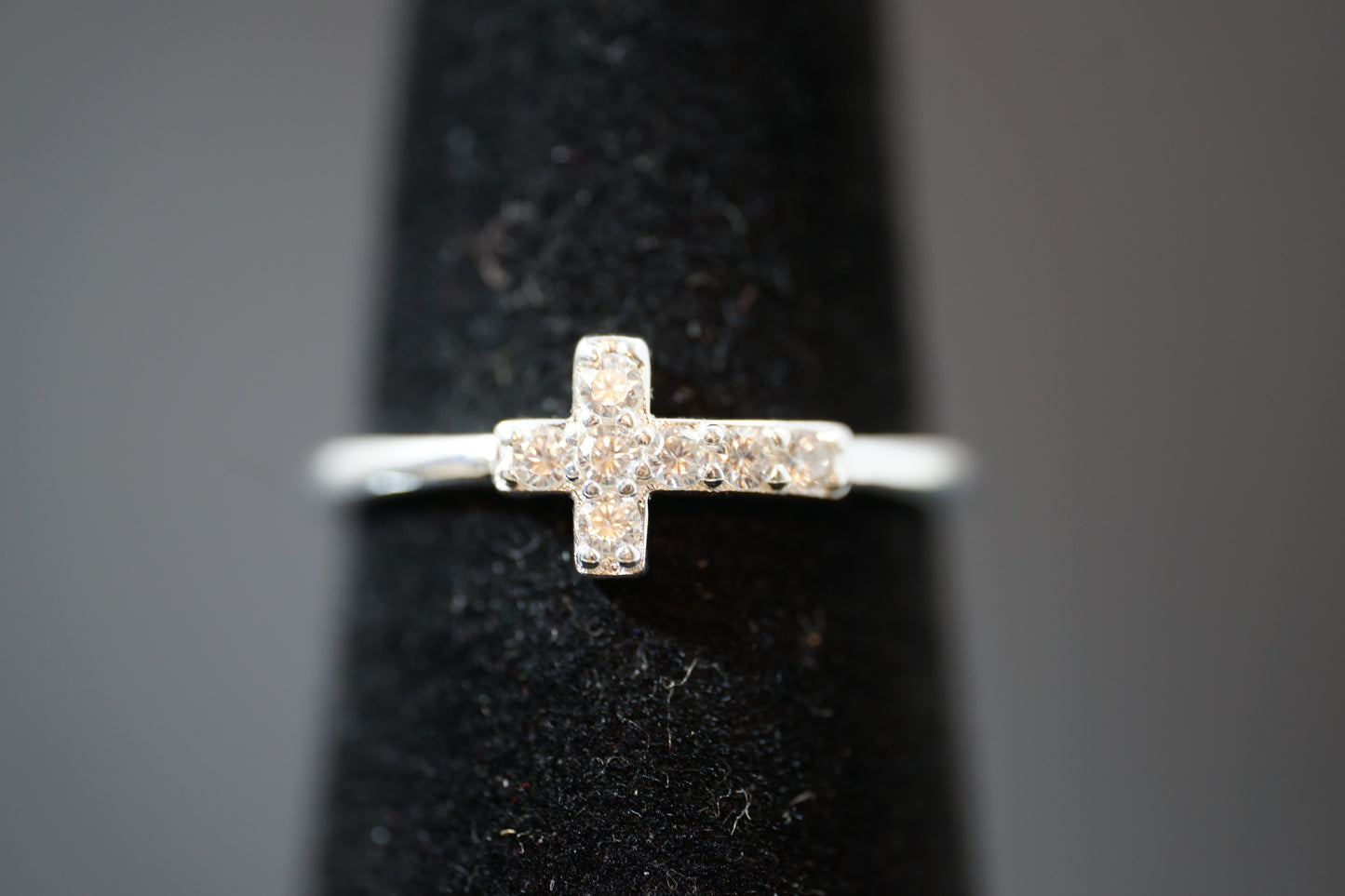 Cubic Zirconia Cross Silver Ring