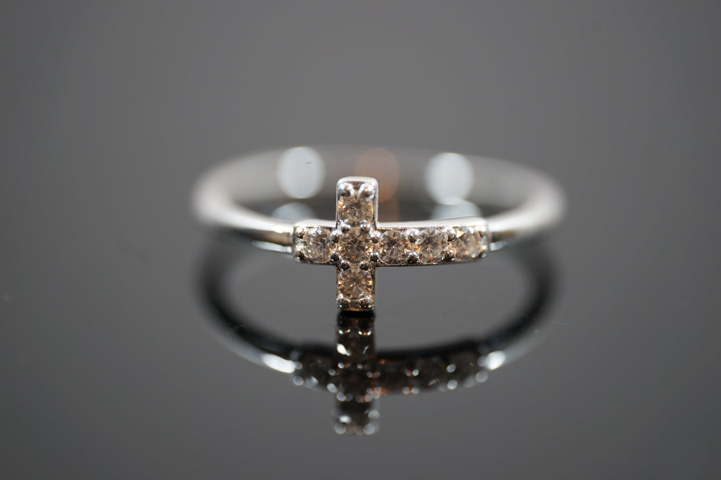 Cubic Zirconia Cross Silver Ring