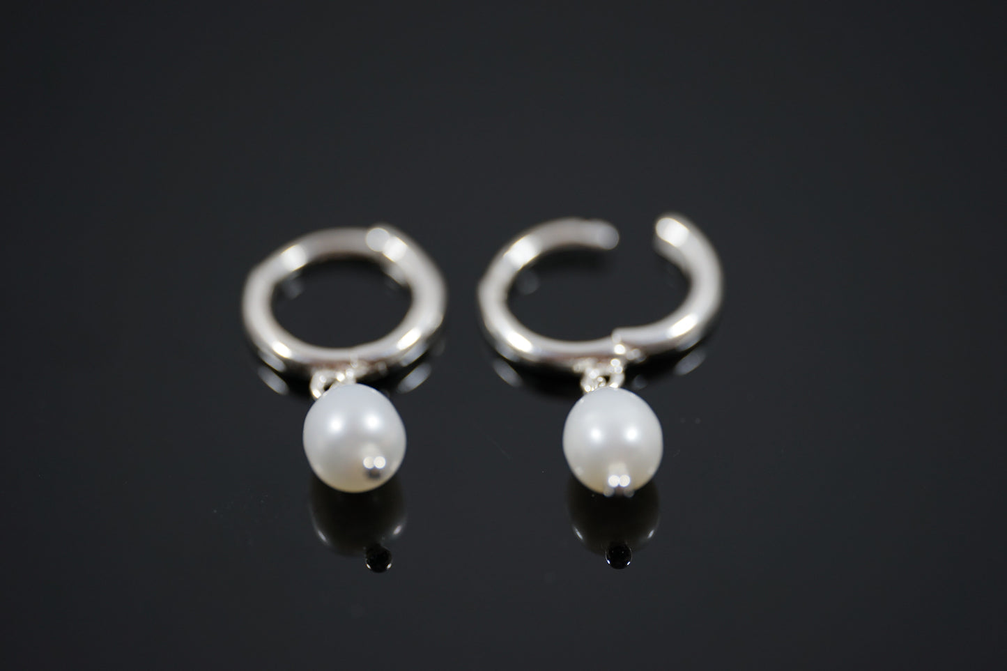 Hanging Pearl Loop Silver Earrings