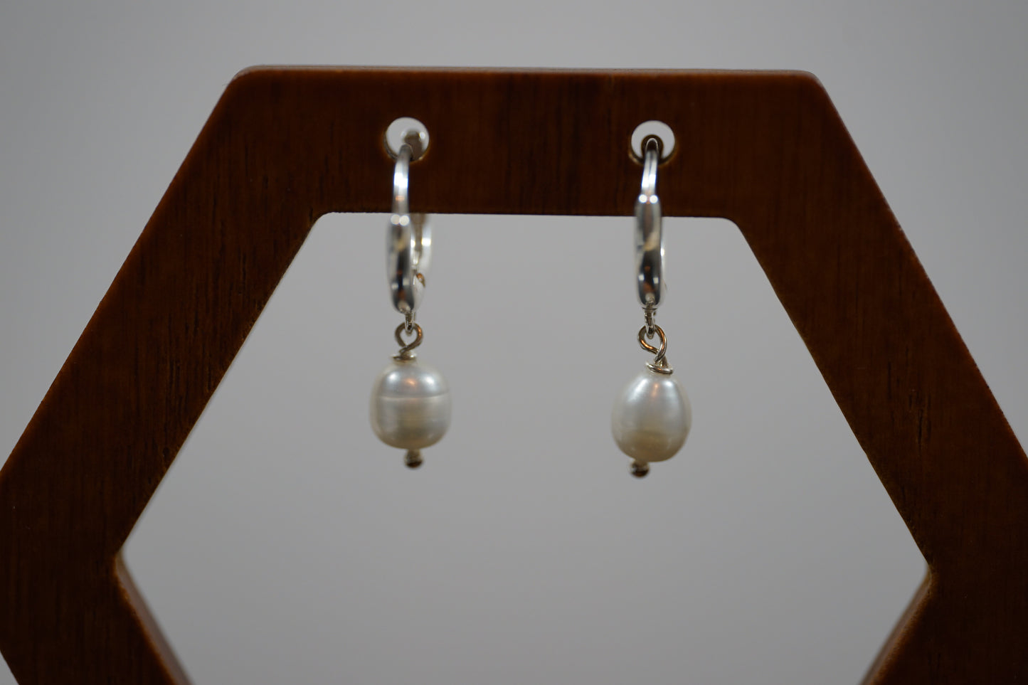 Hanging Pearl Loop Silver Earrings