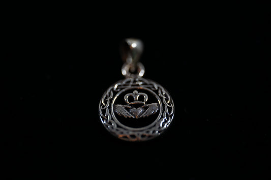 Claddagh In Braided Circle Silver Pendant