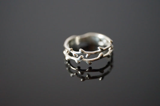 Double Band Silver Ring with Floral Effects